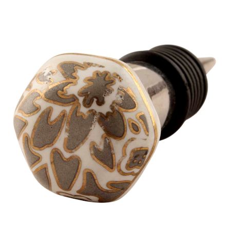 Grey Hexagon Small Ceramic Wine Stopper
